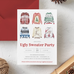 Ugly Sweater Party Invitation, Printable Christmas Sweater Party Invitation Download, White Elephant Holiday Party Invitation, Templett