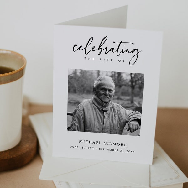 Editable Funeral Program Template, Minimalist Funeral Program, Folded Funeral Program Booklet, Printable Funeral Program, Templett, #F01