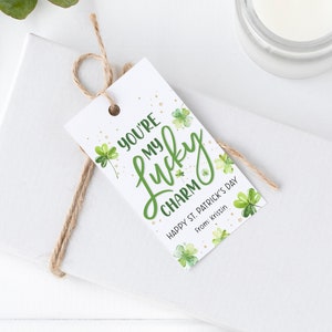 Editable St. Patrick&#39;s Day Tag, St. Patrick&#39;s Day Gift Tags, Printable You&#39;re My Lucky Charm Tag, Shamrock Gift Tag, Templett, #SPD