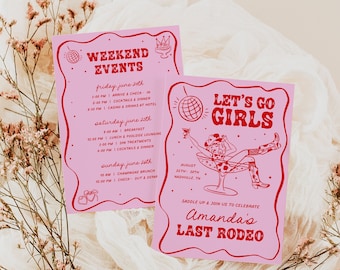 Last Rodeo Bachelorette Itinerary Template, Nashville Bachelorette Weekend Invite Template, Disco Cowgirl Bachelorette, Templett, #B02