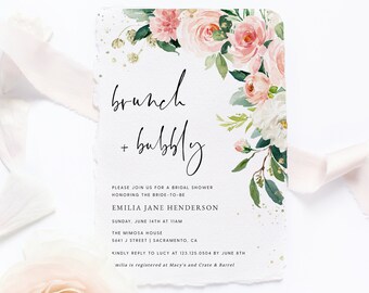 Brunch & Bubbly Bridal Shower Invitation Template, Boho Bridal Shower Invitation, Printable Bridal Shower Invitation Download Templett, #013