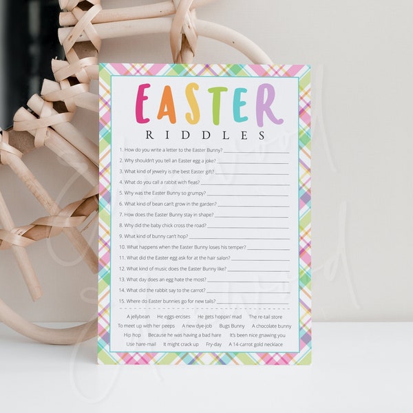 Easter Riddles Game, Easter Games for Kids & Adults, Printable Classroom Easter Game for Kids, Family Easter Party Game, Templett, #EAS