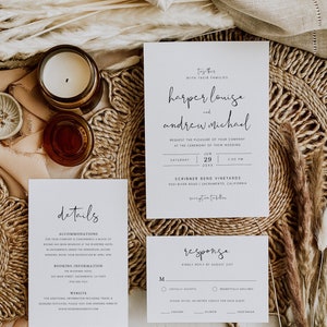 Simple Wedding Invitation Suite Template, Minimalist Wedding Printable Invitation Set, Modern Wedding Invitation Suite, Templett, #021
