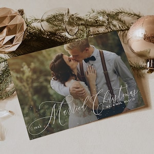 Married Christmas Photo Christmas Card Template, Newlywed Christmas Photo Card, Minimalist Christmas Holiday Card Printable, Templett