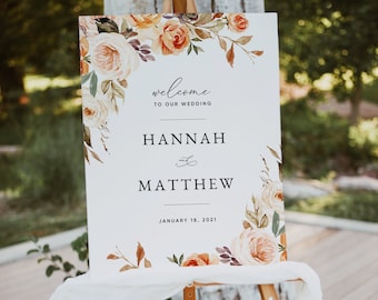 Fall Wedding Welcome Sign Template (18x24" & 24x36"), Autumn Wedding Welcome Sign Printable, Editable Wedding Welcome Sign Download, #010