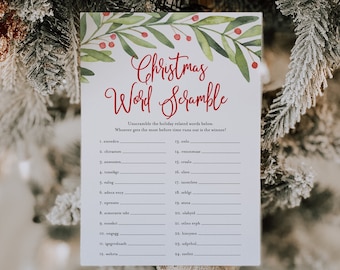 Christmas Word Scramble Game, Printable Christmas Word Scramble Game Template, Family Christmas Games, Christmas for Kids, Templett, #C1