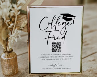 QR Code College Fund Graduation Sign, Printable Graduation College Fund Table Sign, Editable Graduation Sign Download, Templett, #GRD