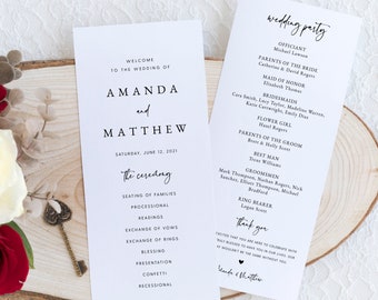Minimalist Wedding Program Template, Editable Wedding Ceremony Programs, Printable Wedding Program Cards, Instant Download, Templett, #016
