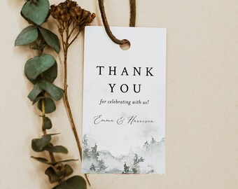 Mountain Wedding Favor Tag Template, Forest Wedding Favor Tag, Printable Wedding Favor Tag, Editable Thank You Gift Tag, Templett, #022