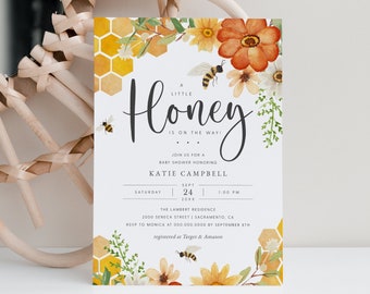 Bee Baby Shower Invitation, Bumble Bee Baby Shower Invitation Template, Printable Honey Bee Baby Shower Invitation, Templett, #12B