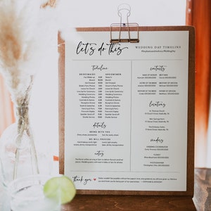 Bridal Party Timeline Template, Wedding Day Itinerary, Details for Bridesmaids & Groomsmen, Wedding Day Order of Events, Templett