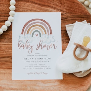 Rainbow Baby Shower Invitation, Boho Rainbow Baby Shower Invite Template, Printable Baby Shower Invitation, Instant Download, Templett #06B