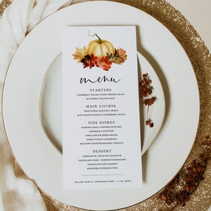 Thanksgiving Menu Card Template, Friendsgiving Menu Printable, Pumpkin Thanksgiving Dinner Menu, Instant Download, Templett, #TG1