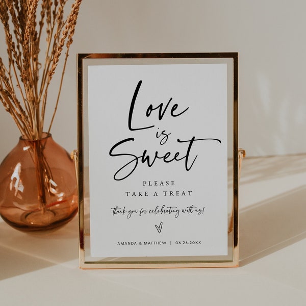 Love is Sweet Sign, Printable Wedding Love is Sweet Take a Treat Sign, Editable Wedding Dessert Table Sign, Instant Download, Templett, #016