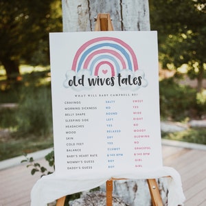 Gender Reveal Old Wives Tales Sign Template, Old Wives Tales Gender Prediction Game, Baby Gender Guessing Game Sign Download, Templett, #GR2
