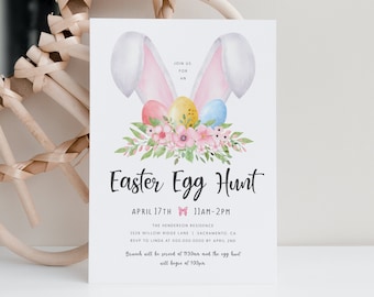 Printable Easter Egg Hunt Invitation, Editable Easter Celebration Invitation Template, Easter Egg Hunt Invitation Download, Templett, #EAS