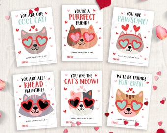 Printable Cat Pun Valentine's Day Cards, Classroom Valentine's Day Cards for Kids, Valentine's Day Gift Tags, Instant Download, #V21