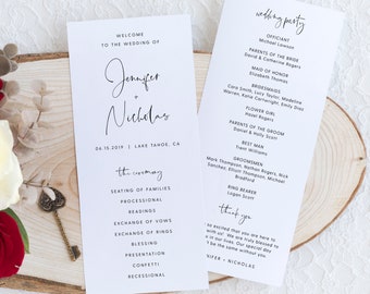 モダンな結婚式プログラム テンプレート、ミニマリストの結婚式プログラム テンプレートのダウンロード、印刷可能な結婚式プログラム、即時ダウンロード、#012