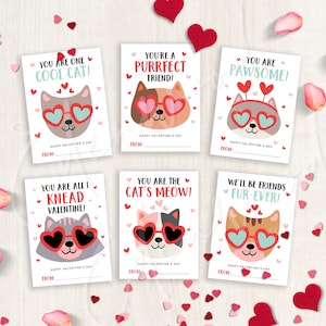 Printable Cat Pun Valentine's Day Cards, Classroom Valentine's Day Cards for Kids, Valentine's Day Gift Tags, Instant Download, #V21