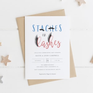 Staches or Lashes Gender Reveal Invitation, Gender Reveal Invitation Template, Gender Reveal Party Invite, Instant Download, Templett, #GR3