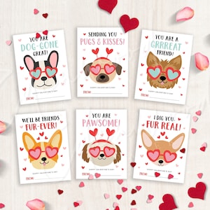 Printable Dog Valentine's Day Cards, Classroom Valentine's Day Cards for Kids, Valentine's Day Gift Tags, Instant Download, #V21