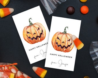 Pumpkin Halloween Tags for Kids, Jack-o-Lantern Halloween Treat Tag, Printable Halloween Gift Tag Download, Editable Halloween Tag, Templett