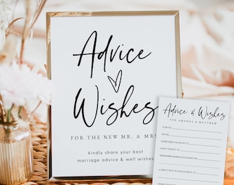 Advice and Wishes Wedding Sign & Advice Card, Printable Wedding Wishes Card Template, Advice for the Newlyweds Sign, Templett, #016