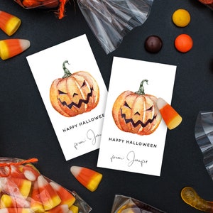 Pumpkin Halloween Tags for Kids, Jack-o-Lantern Halloween Treat Tag, Printable Halloween Gift Tag Download, Editable Halloween Tag, Templett