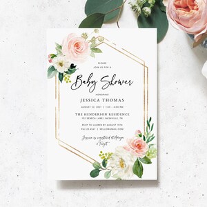 Blush Pink Baby Shower Invitation Template, Printable Baby Shower Invitation Download, Editable Baby Shower Invitation, Templett, #03B