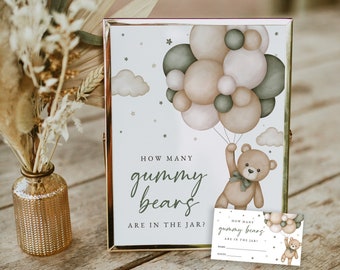 Guess How Many Gummy Bears Game, Printable How Many Gummy Bears in the Jar Game, Can Bearly Wait Baby Shower Game, Templett, #15B