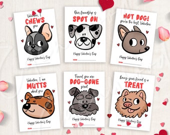 Printable Kids Dog Valentine's Day Cards, Classroom Valentine's Day Cards for Kids, Valentine's Day Gift Tags, Instant Download, #V21