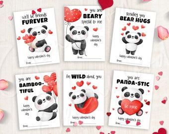 Printable Panda Valentine's Day Cards, Classroom Valentine's Day Cards for Kids, Valentine's Day Gift Tags, Instant Download, #V21