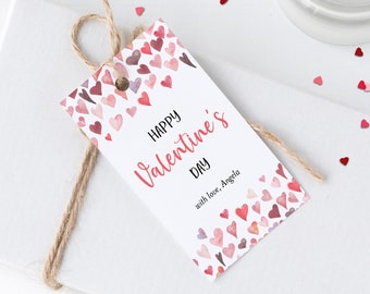 Etiqueta editable del día de San Valentín, etiquetas de regalos de San Valentín imprimibles, tarjetas del día de San Valentín de corazones, descarga de etiquetas de regalo del día de San Valentín, Templett, #V21