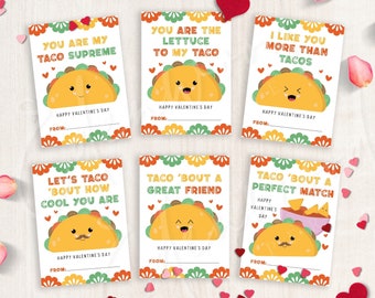Afdrukbare Taco Valentijnsdagkaarten, klas Valentijnsdagkaarten voor kinderen, Valentijnsdag cadeaukaartjes, Instant Download, #V21