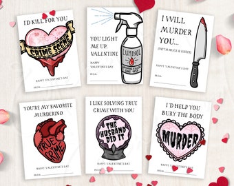 Printable True Crime Junkie Valentine's Day Cards, True Crime Valentine's Day Cards, Valentine's Day Gift Tags, Instant Download, #V21