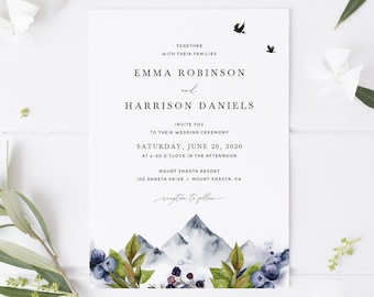 Mountain Wedding Invitation Template, Rustic Wedding Invitation Printable, Forest Wedding Invitation Template Download, Templett, #009