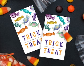 Printable Halloween Candy Tags, Trick or Treat Halloween Favor Tag, Kids Halloween Gift Tag Download, Editable Halloween Tags, Templett