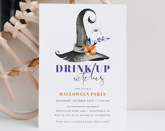 Drink Up Hexen Halloween Einladung, druckbare Halloween Party Einladung, Erwachsene Halloween Einladung sofortiger Download, Templett