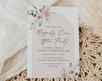 Happily Ever After Party Invitation, Boho Arch Happily Ever After Elopement Reception Invite, Wedding Reception Invite, Templett, #025