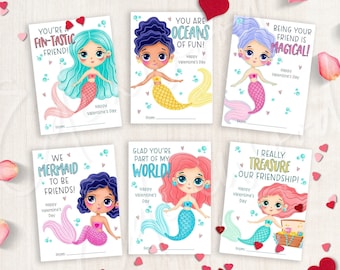 Printable Mermaid Valentine's Day Cards, Classroom Valentine's Day Cards for Kids, Valentine's Day Gift Tags, Instant Download, #V21