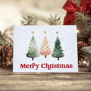 Cartões de Natal retrô para impressão, modelo de cartão de feliz Natal dobrado, cartão de boas festas de 5x7 ", cartões de Natal para impressão Templett