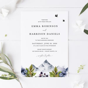Mountain Wedding Invitation Template, Rustic Wedding Invitation Printable, Forest Wedding Invitation Template Download, Templett, #009