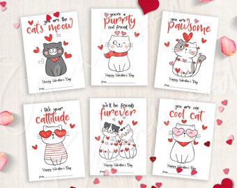 Printable Cat Valentine's Day Cards, Classroom Valentine's Day Cards for Kids, Valentine's Day Gift Tags, Instant Download, #V21