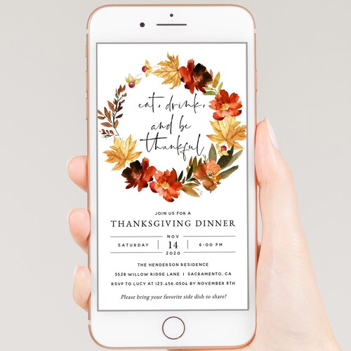 Digital Thanksgiving Invitation Thanksgiving Evite Etsy
