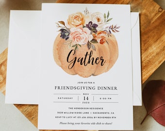 Friendsgiving Invitation, Friendsgiving Invitation Template, Thanksgiving Dinner Invitation Printable, Instant Download, Templett, #TG3
