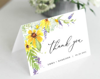 Wildflower Thank You Cards, Wedding Thank You Cards Template, Folded Wedding Thank You Cards, Printable Wedding Thank You Cards, #014