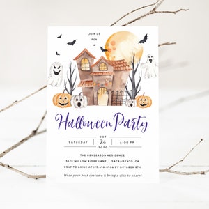 Halloween Invitation, Printable Halloween Party Invitation, Haunted House Party Invitation, Halloween Invitation Instant Download, Templett