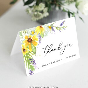 Wildblumen Dankeskarten, Hochzeit Dankeskarten Vorlage, Gefaltete Hochzeit Dankeskarten, druckbare Hochzeit Dankeskarten, #014