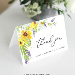 Wildflower Thank You Cards, Wedding Thank You Cards Template, Folded Wedding Thank You Cards, Printable Wedding Thank You Cards, 014 image 1