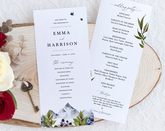 Rustic Wedding Program Template, Mountain Wedding Program Template Download, Printable Wedding Ceremony Program, Instant Download, #009